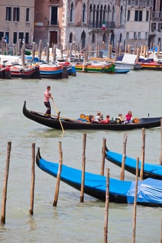 Gondolas parking in the traditional Venetian rowing boat