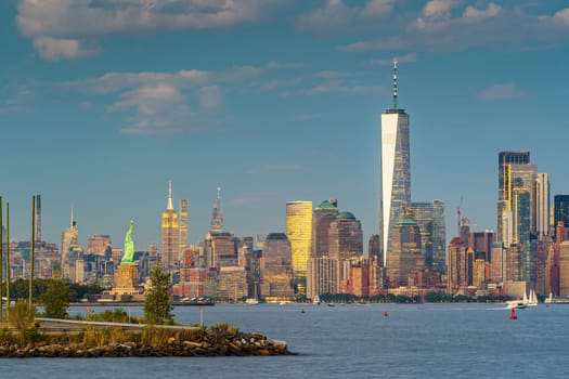Manhattan's skyline, cityscape of New York City in the United State of America with the Statue of Liberty