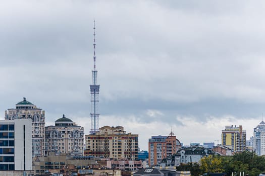 Kyiv, Ukraine - October 1, 2023: The streets of Kyiv city and Kyiv TV Tower