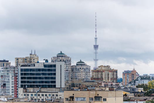 Kyiv, Ukraine - October 1, 2023: The streets of Kyiv city and Kyiv TV Tower