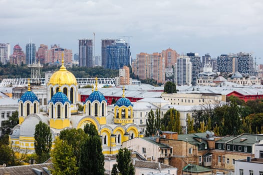 Amazing Ukraine Kyiv Kiev beautiful church. St Volodymyr's Cathedral. Top view from drone aerial photo. Famous tourist places.