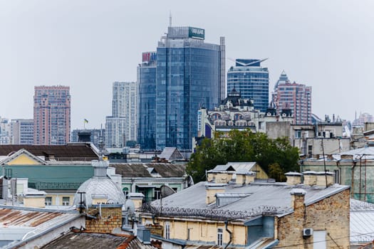 Kyiv, Ukraine - October 1, 2023: The streets of Kyiv city. Aerial view