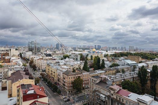 Kyiv, Ukraine - October 1, 2023: The streets of Kyiv city. Aerial view