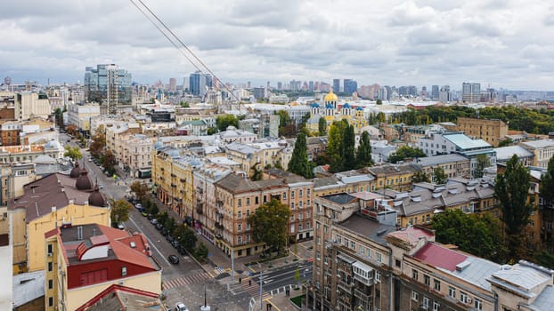 Kyiv, Ukraine - October 1, 2023: The streets of Kyiv city. Aerial view