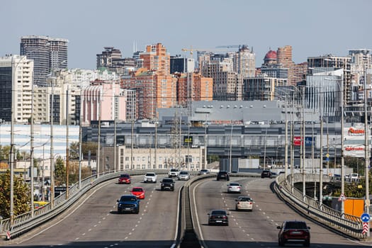 Kyiv, Ukraine - October 1, 2023: The streets of Kyiv city. Aerial view.