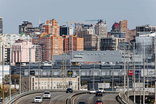 Kyiv, Ukraine - October 1, 2023: The streets of Kyiv city. Aerial view.