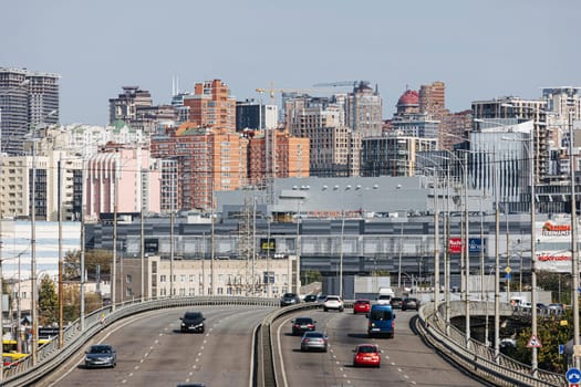 Kyiv, Ukraine - October 1, 2023: The streets of Kyiv city. Aerial view.