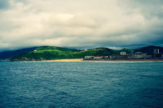 View of the resort village in Spain from the Atlantic Ocean.