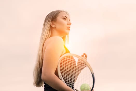 Tennis tournament. Female player at clay tennis court