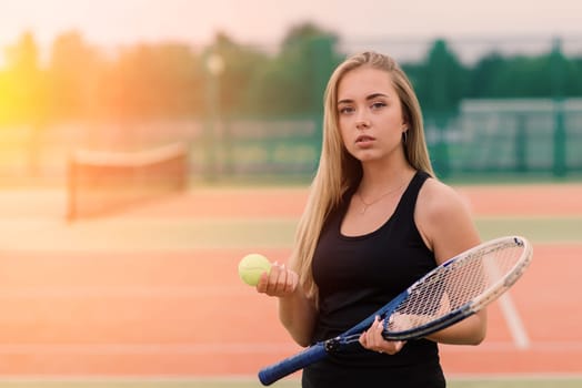 Tennis tournament. Female player at clay tennis court