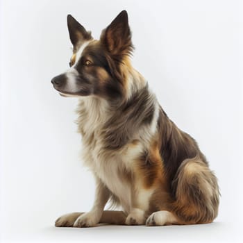 Portrait of a cute and relaxed dog, captured in a minimalist studio setting against a white background. This charming image is perfect for any pet-related project. AI Generative.