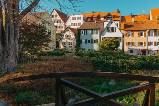 Old national German town house. Old Town is full of colorful and well preserved buildings. Baden-Wurttemberg is a state in southwest Germany bordering France and Switzerland. The Black Forest, known for its evergreen scenery and traditional villages, lies in the mountainous southwest. Stuttgart, the capital, is home to Wilhelma, a royal estate turned zoo and gardens. Porsche and Mercedes-Benz have headquarters and museums there. The 19th-century Hohenzollern Castle sits in the Swabian Alps to the south.