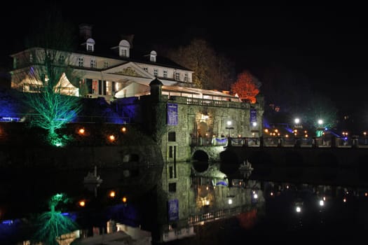 Illuminated Bad Pyrmont Castle at night