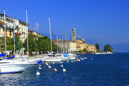 Boats moored in Salo on Lake Garda,Italy