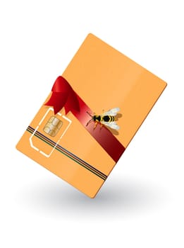 Gift wrapped phone card and a wasp. Transparency and gradient mesh effect used.