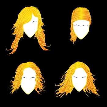 Grunge sketch of blonde girl avatars over black