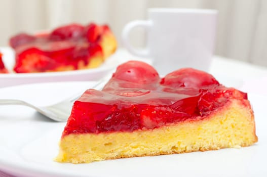 Closeup of Homemade Strawberry Cake with Jel