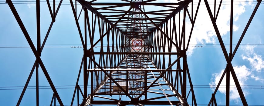 electricity tower with blue sky