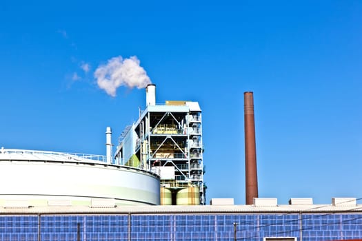 Industry park with silo and chimney