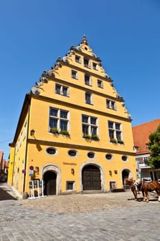 half timbered house in old romantic medieval town of Dinkelsbuehl in Bavaria, Germay.