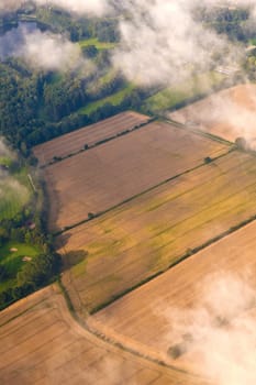aerial of fields by approaching hamburg