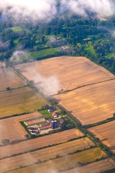 aerial of fields by approaching hamburg
