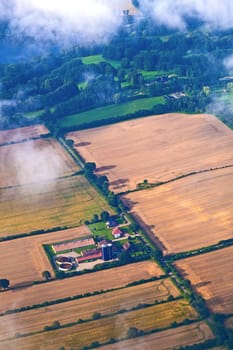 aerial of fields by approaching hamburg