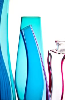 Blue bottles on a row