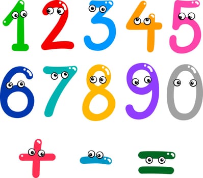 illustration of numbers from zero to nine and math symbols