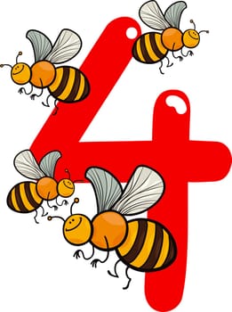 cartoon illustration with number four and bees