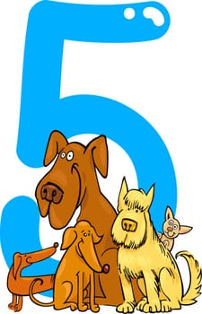 cartoon illustration with number five and dogs