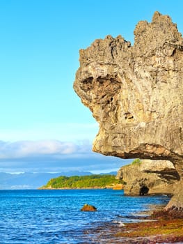 Beautiful seascape. Stone on the foreground. Philippines