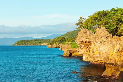 Beautiful seascape. Stone on the foreground. Philippines
