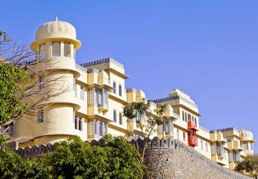 Majestic property converted to a hotel built into the regional hillsides on the back road to Kumbhalghar Fort