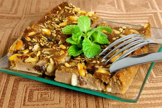 typical Italian cake made ​​with chestnut flour, raisins and pine nuts