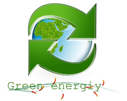 Illustration with the world and written with green energy