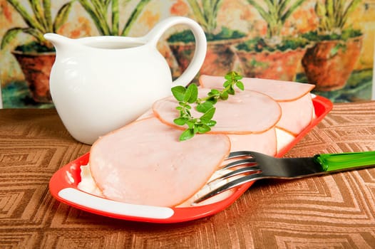 some slices of smoked ham with grass