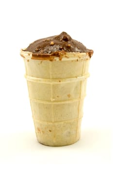 Chocolate ice cream cone isolated on white background