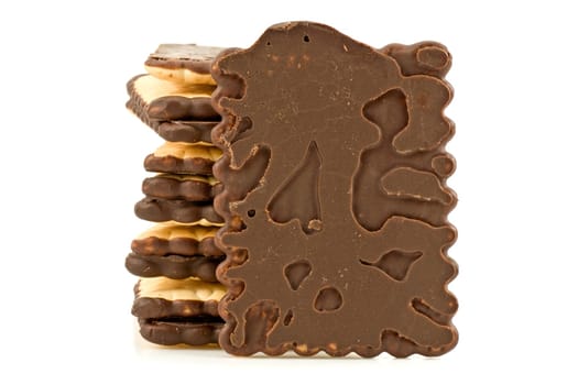 pile of chocolate cookies, isolated on white background