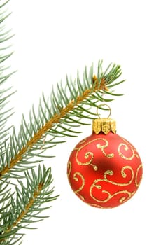 red Christmas tree ball isolated on white background