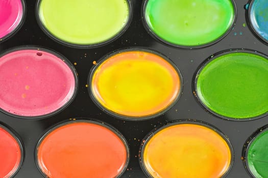 variety concept. close-up of watercolor paint tray