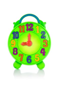 colorful toy clock for kid, isolated on white