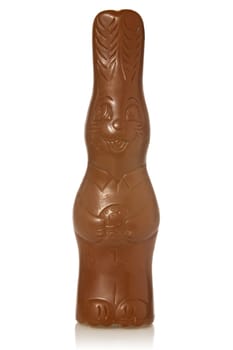 easter chocolate bunny with reflection on white background