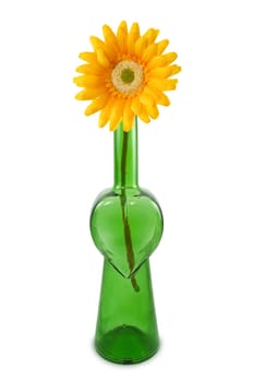 flower in a bottle with heart shape. Isolated on white