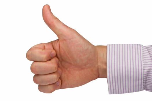 hand expressing positive sign. Isolated on white