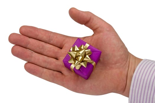 hand with gift isolated on white background