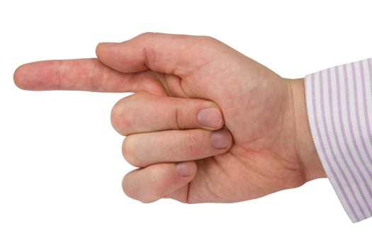 Hand pointing, touching or pressing. Isolated on white background.