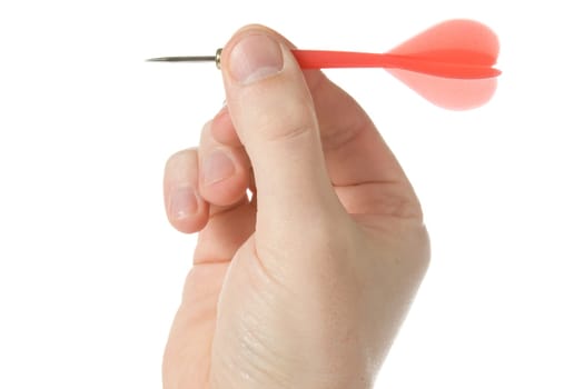 hand with red dart. isolated on white background