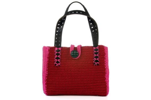 red knitted handbag isolated on white background