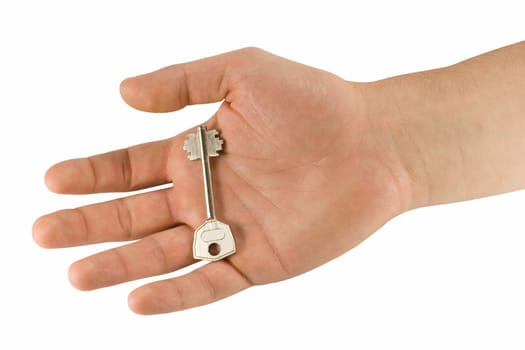 hand holding key isolated over white background